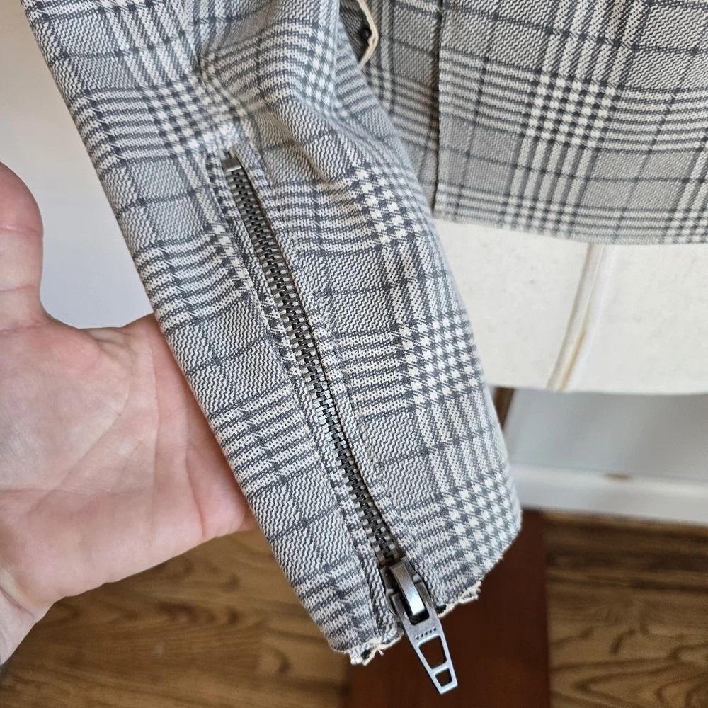 Revolve New Blank NYC Glen Neutral Plaid Moto Zip Front Jacket SZ Medium Boho - Picture 8 of 12